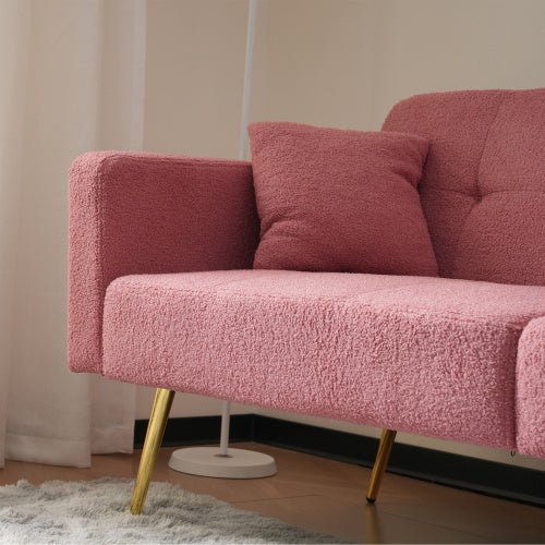 UK Local The Sofa Bed Has A Bed Function, Three Adjustable Backrest Angles, Gold Legs, Cushions And Side Storage Pockets