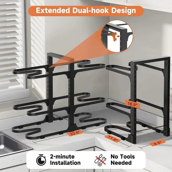 US Local Pots And Pans Organizer, Adjustable 6-Tier Pots Organizer Rack For Cookware Heavy Duty Pots Rack For Kitchen Storage