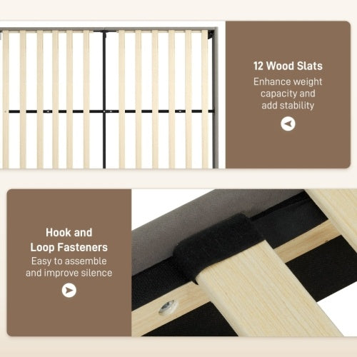 UK Local HOMCOM King Size Bed Frame, With Velvet-Feel Headboard - Grey