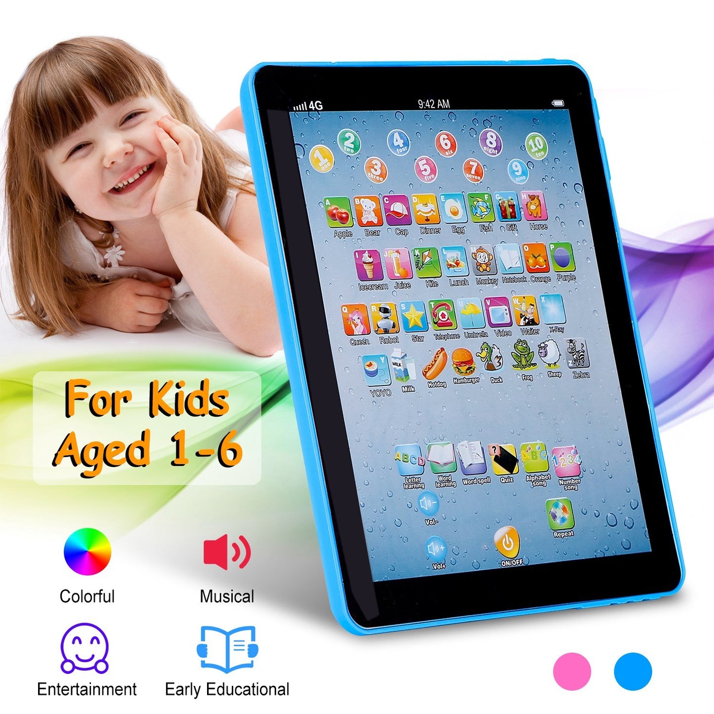 US Local Baby Learning Tablet Educational Mini Pads Toys Touch Learn Toddler Tablet For ABC Numbers Words Gift For Boys Girls Aged 1-6 Year Old Kids
