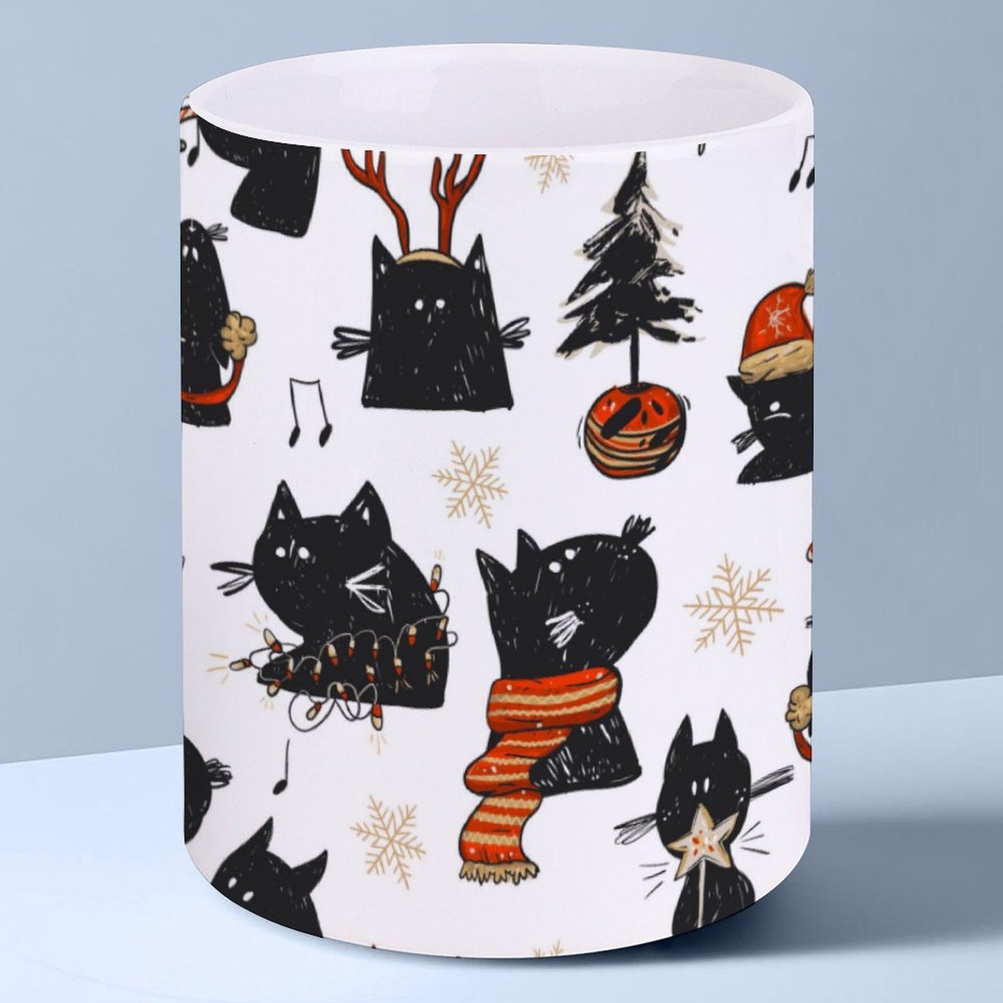 POD US Local White mug with full print, Christmas, Black Cat 0094
