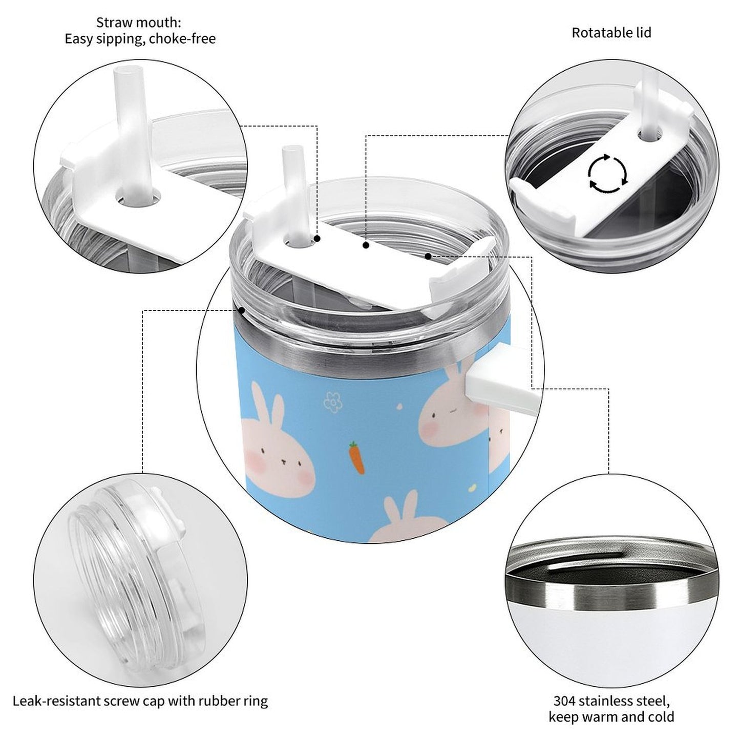 PHDT00507 POD US Local Tumbler 40oz Large Capacity Car Cup Rabbit blue