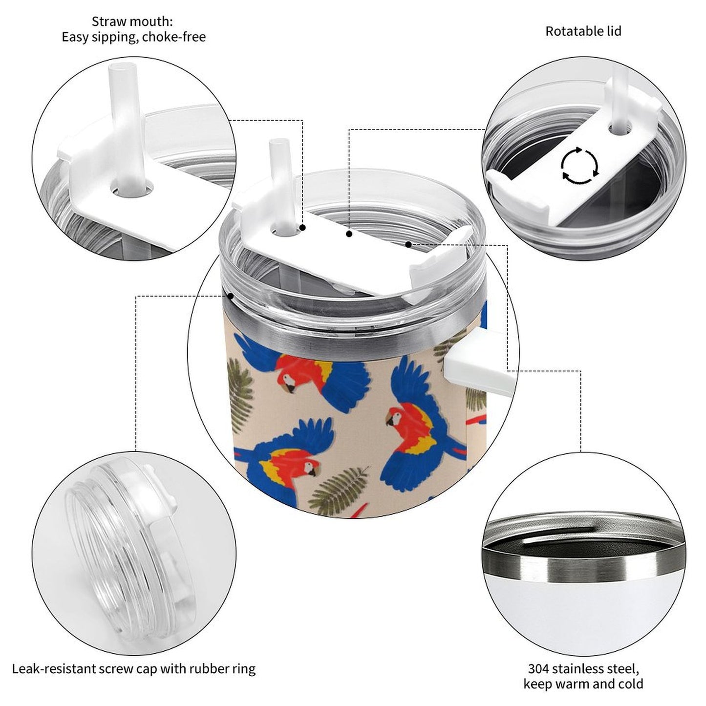 PHDT00187 POD US Local Tumbler 40 oz Large Capacity Car Cup Bird Red Blue