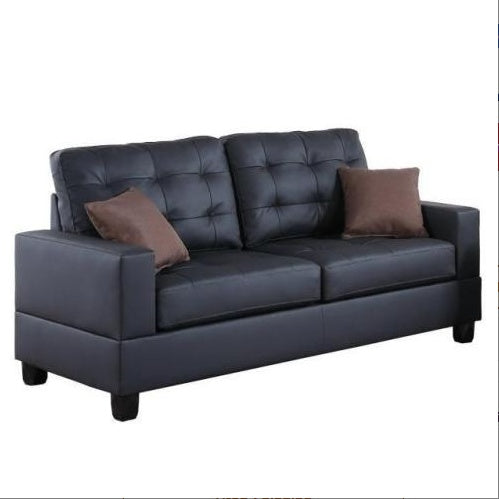 USA Local Living Room Furniture 2pc Sofa Set Black Faux Leather Tufted Sofa Loveseat W Pillows Cushion Couch
