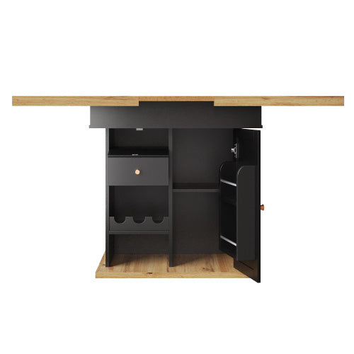 UK Local Telescopic Dining Table 110-140x80 Cm Foldable Kitchen Table For 4-6 People, Extendable Dining Table, Space-saving Kitchen Table, For Kitchen And Living Room, Table With Snack Shelf And Wine Rack