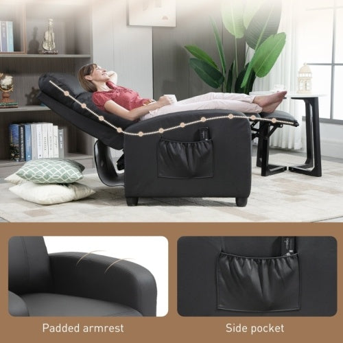 UK Local HOMCOM Recliner Armchair, Massage Faux Leather Push Back Reclining Chair With Adjustable Leg Rest, Side Pocket, For Home Living Room Theatre, Black