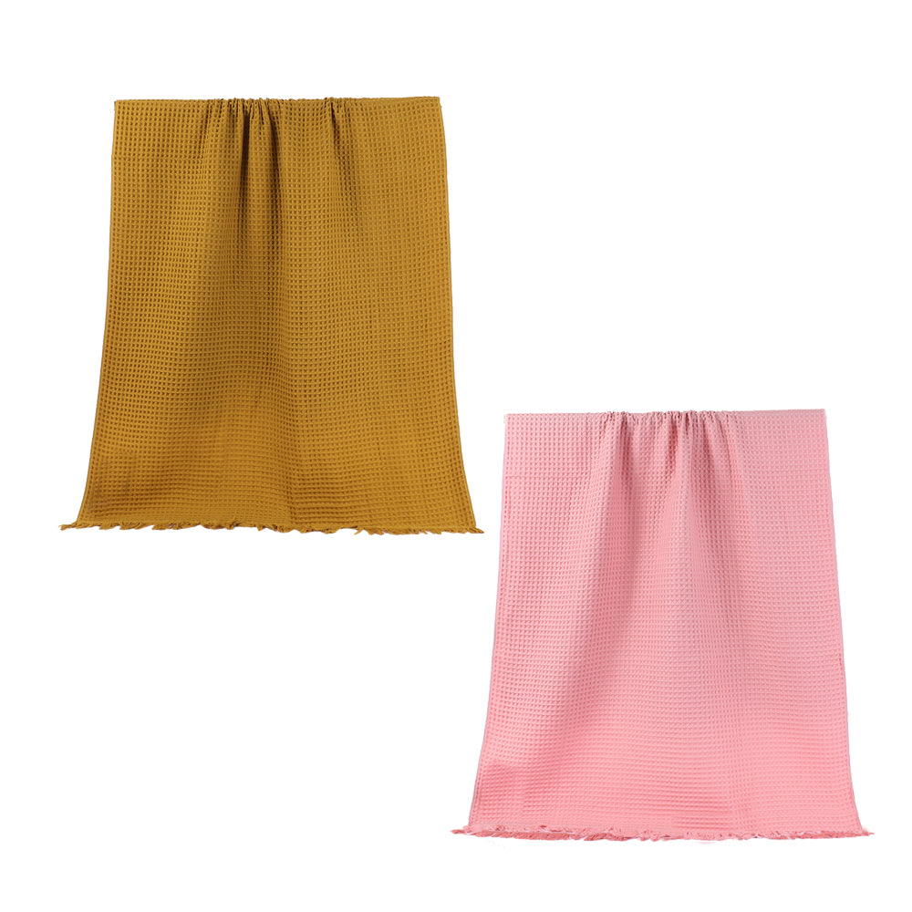 A Class 4 Color 32s combed cotton waffle large bath towel with tassels FT