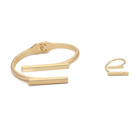 Metal Geometry Square Opening Adjustable Women's Bracelet Ring Jewelry Suit