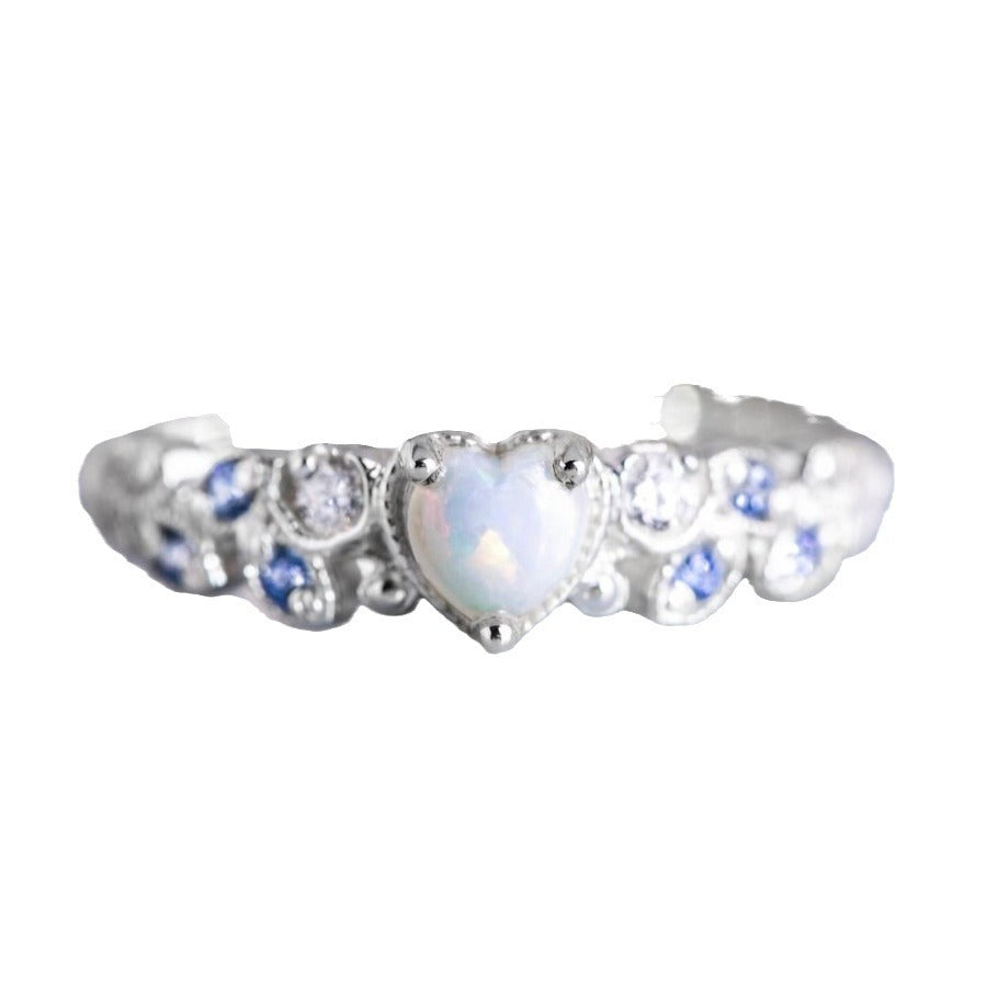 Flower Opal Ocean Heart Love Women's Peach Heart Ring