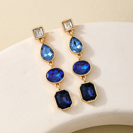 Metal Color Rhinestone Ear Studs Female Geometric Water Drop