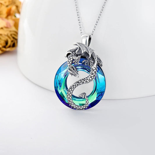 Hollow Crystal Ring Flying Dragon Necklace Earring Set