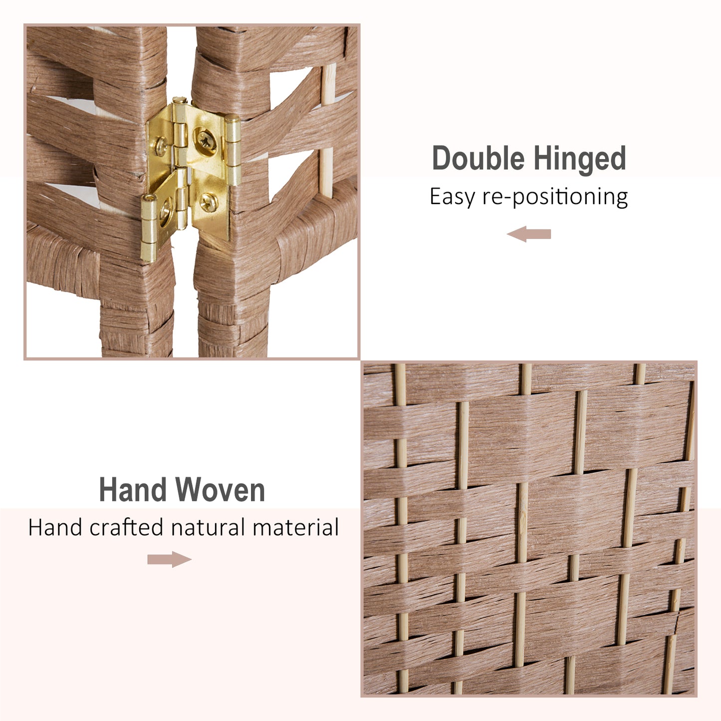 US Local 6 Panel Wicker Room Divider 6' Tall Privacy Screen Natural