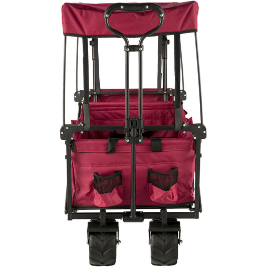 US Local VEVOR Extra Large Collapsible Garden Cart With Removable Canopy, Folding Wagon Utility Carts With Wheels And Rear Storage, Wagon Cart For Garden, Camping, Grocery Cart, Shopping Cart, Red