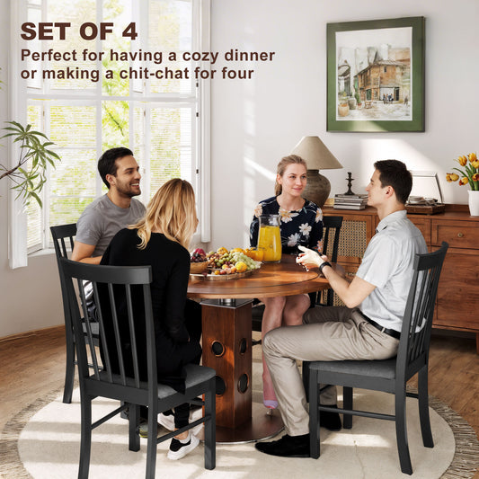 US Local Wooden Dining Chairs Set Of 4, Farmhouse Upholstered Kitchen Chairs With Rubber Wood Frame, Black And Gray