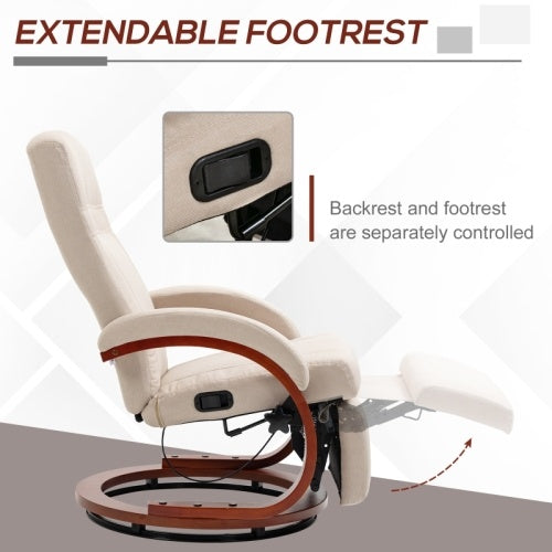 UK Local HOMCOM 135 Manual Reclining Swivel Chair, With Footrest - Beige