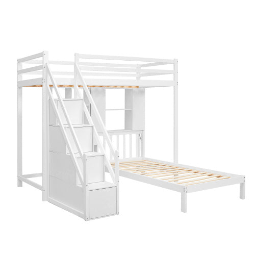 UK Local Wood House Bunk Bed 90x190 Cm,Bunk Bed, Double Bed, Multifunctional Children's Bed, Storage Space Function, With Desk And Shelves, With Slatted Frame, White