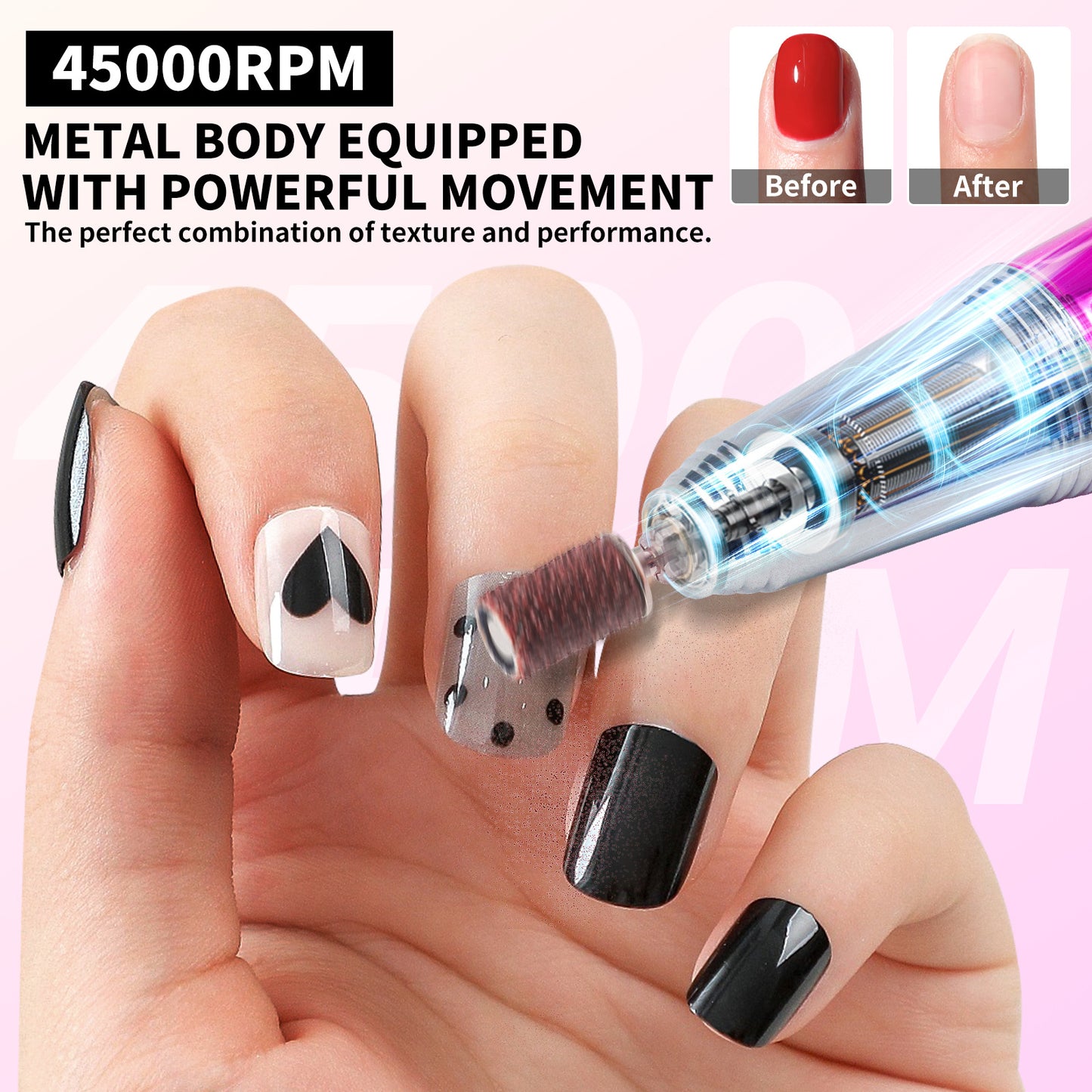US Local 45000RPM Professional Nail Drill Kit, Nail Polishing Machine Includes Polishing Head And Drill Head, Basic Nail Tool Kit. Nail File Machine Kit Used For Removing Acrylic Gel Nails During Polishing, Be
