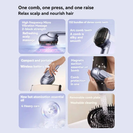 US Local Electric Massage Brush - 1 Pc, 3 X 1.2ml Hair Oil Bottles, Multi-function Scalp Massage Comb, Can Hold Hair Oils