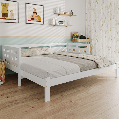 UK Local Daybed Cabin Bed Wooden 3FT Single Sofa Guest Bed Sofa Bed, Pull Out Trundle Wooden Bed Heart-Shaped For Children Adults Bed For Living Room And Bedroom -90 X190 Cm -White