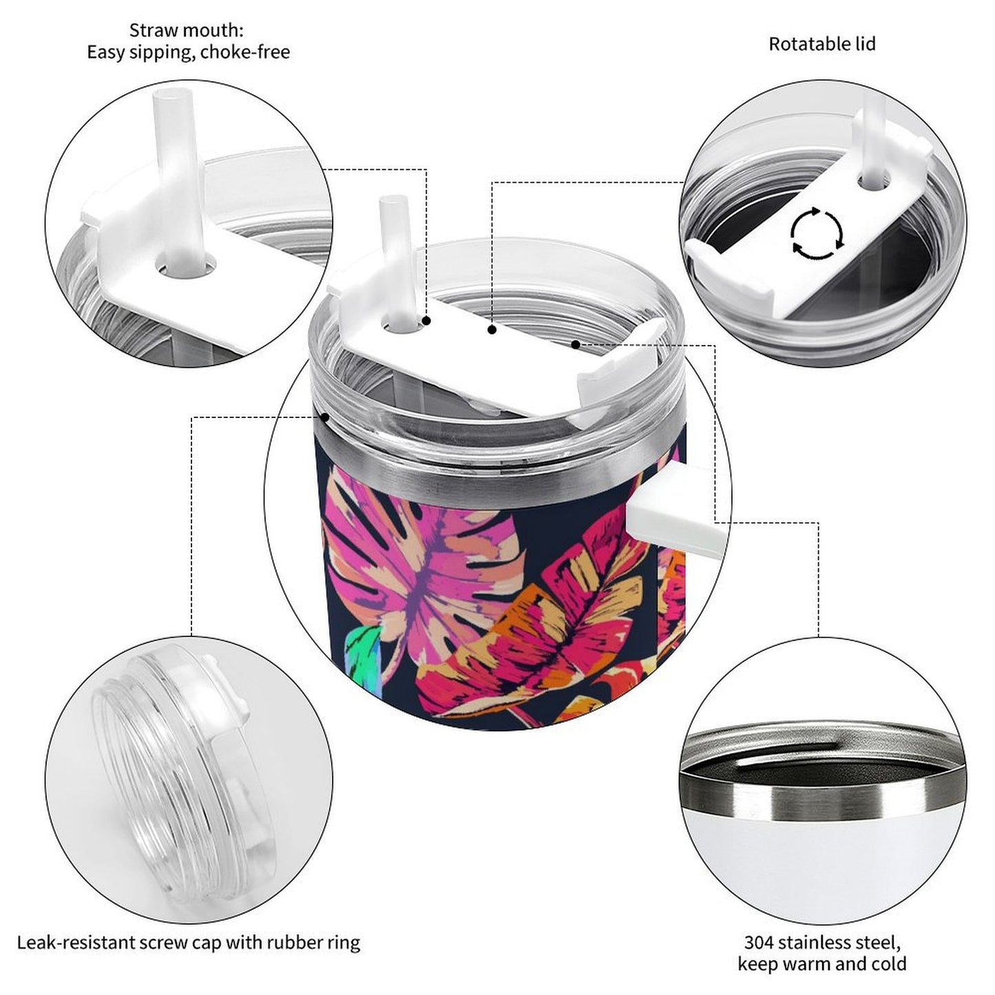 PHDT00413 POD US Local Tumbler 40 oz Large Capacity Car Cup Monstera, Purple, Pink, Tropical