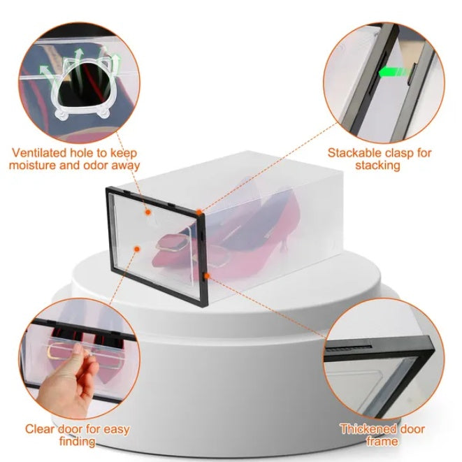 US Local 6Pcs Collapsible Shoe Box Stackable Shoe Storage Bin Transparent Dustproof PP Shoe Organizer Container