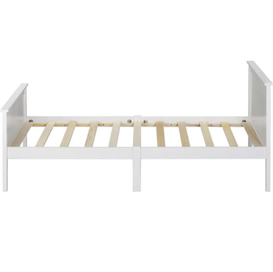 UK Local Wooden Bed Frame With Headboard And Footboard, Pine Wood Bed For Kids Bedroom, Ivory