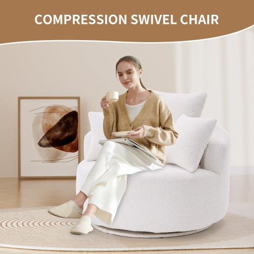 US Local LY-031WH SWIVEL COMPRESSION CHAIR Single-seat Compression Chair, Crochet Yarn Material, Full Sponge Compression Swivel Chair,Compression Chair For Home Living Home Furniture Apartment Hotel Office