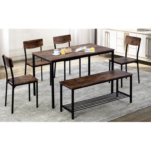 UK Local Dining Table Chair And Bench Set 6 Wooden Steel Frame Industrial Style Kitchen Dining Table Set