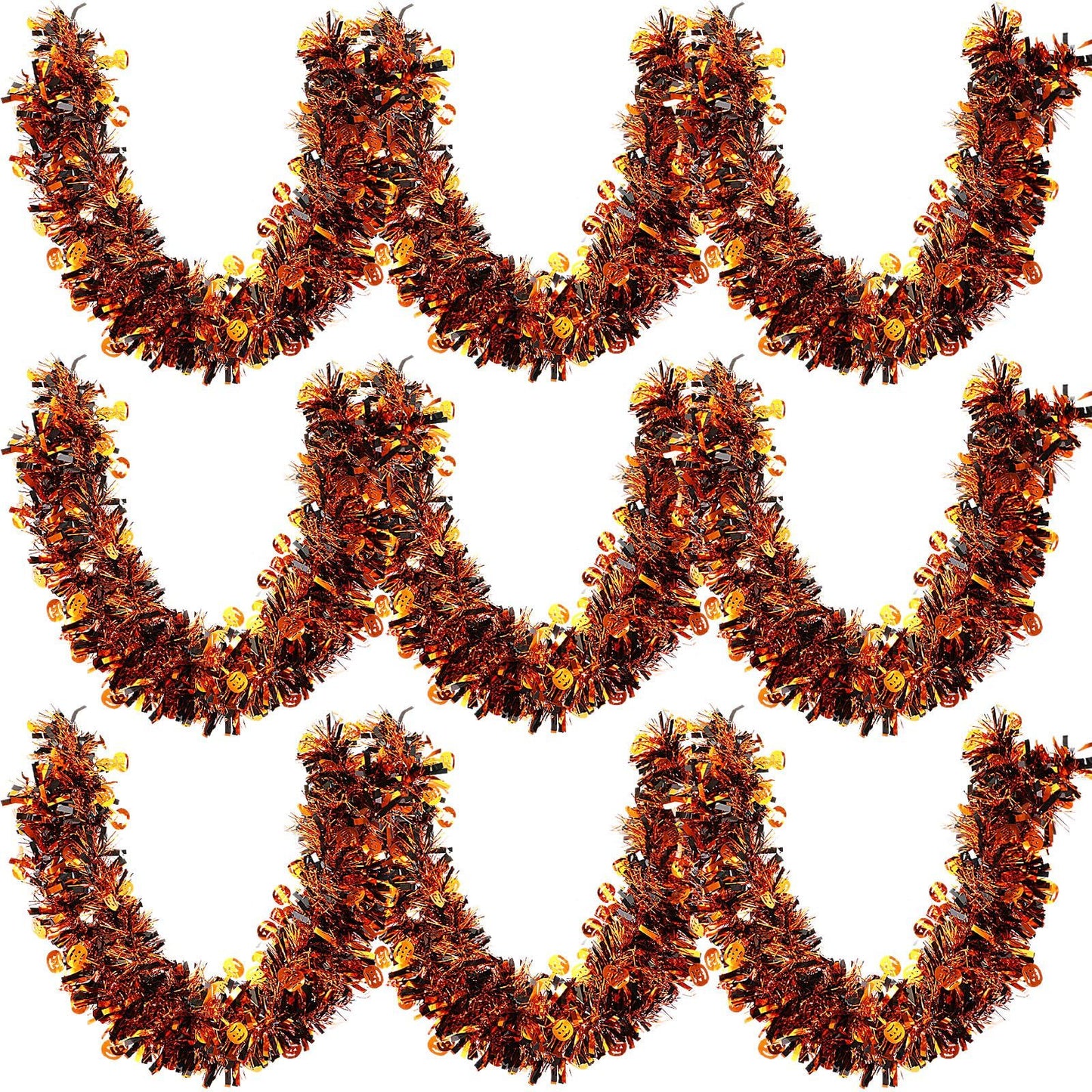 US Local 3 Pcs Halloween Decorations, Orange Metallic Tinsel Twist, 19.7 Feet