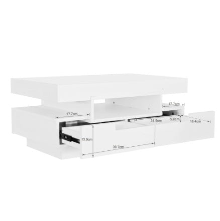 UK Local Coffee Table, High-Gloss Surface, With LED Light Strip, Four Drawers Front And Back, Large Storage Space