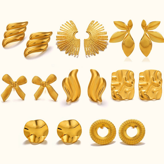 Geometric Round Personalized Hip Hop Fan-shaped Wings Real Gold Plated Earrings