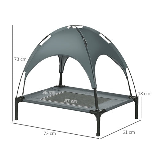 UK Local PawHut Raised Dog Bed Waterproof Elevated Pet Cot With Breathable Mesh UV Protection Canopy Grey, For Medium Dogs, 76 X 61 X 73cm