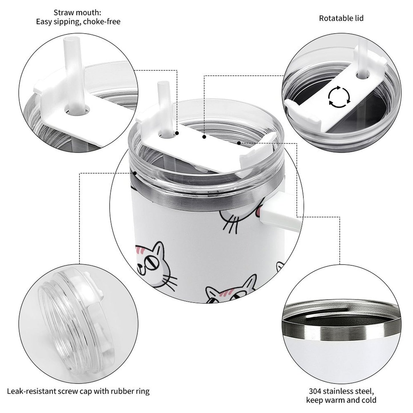 PHDT00255 POD US Local Tumbler 40 oz Large Capacity Car Cup Cat Cartoon