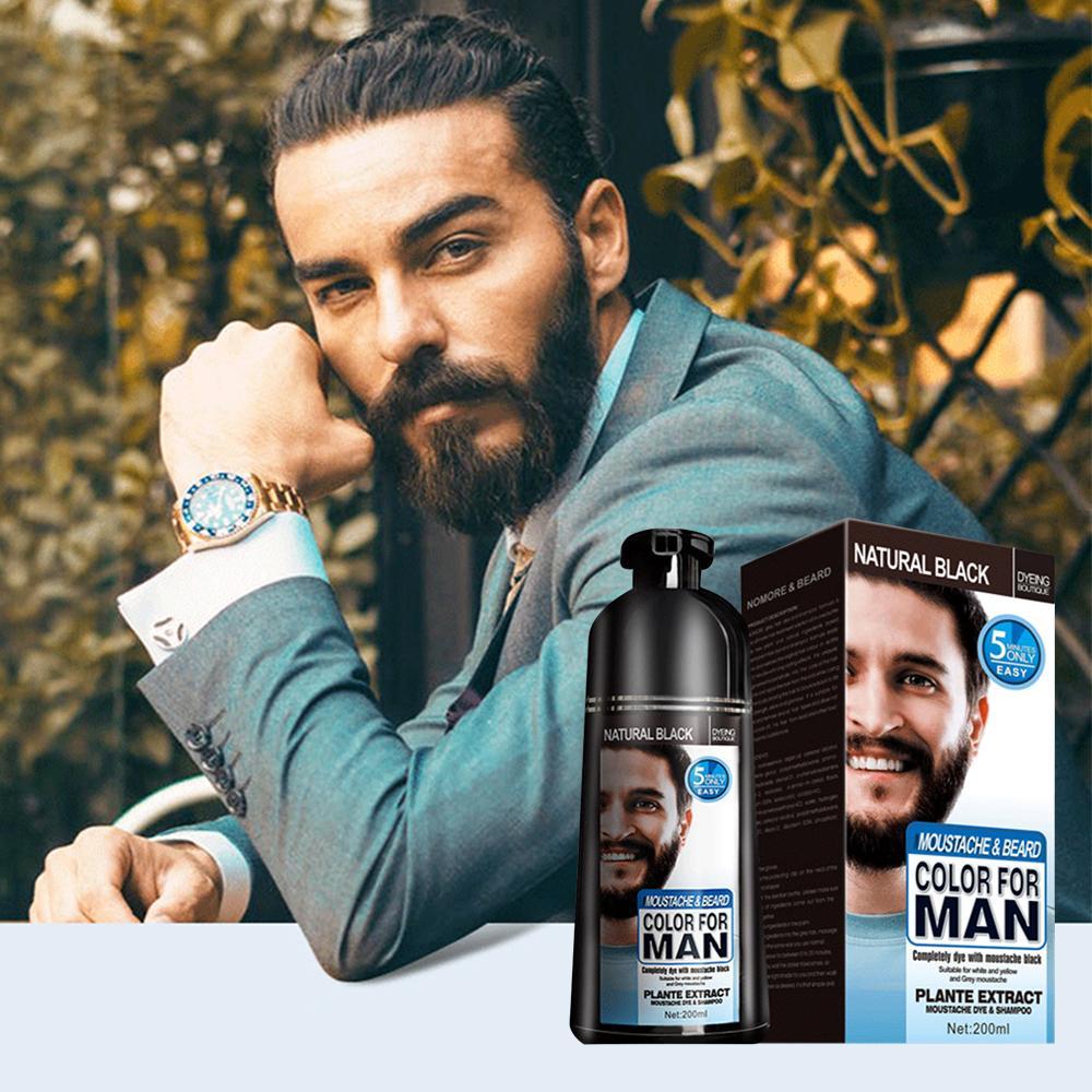US Local Beard Hair Color Shampoo For Men,Natural Permanent Beard DyeShampoo, Colors Hair In Minutes Long Lasting, 200ml, Black Hair DyeHaircare