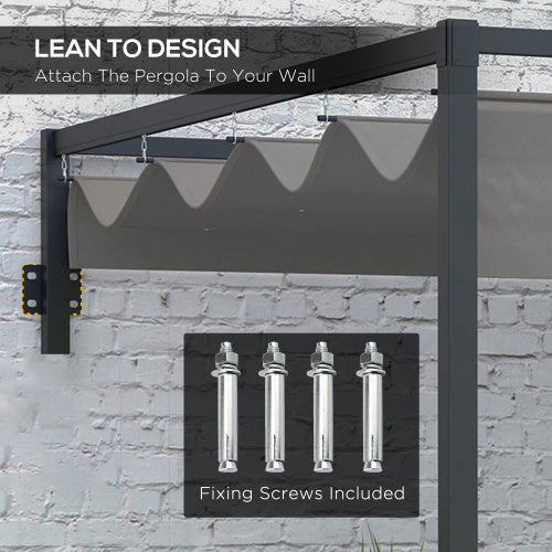 UK Local Outsunny 2 X 3m Lean To Steel Pergola, With Moving Fabric Canopy - Dark Grey