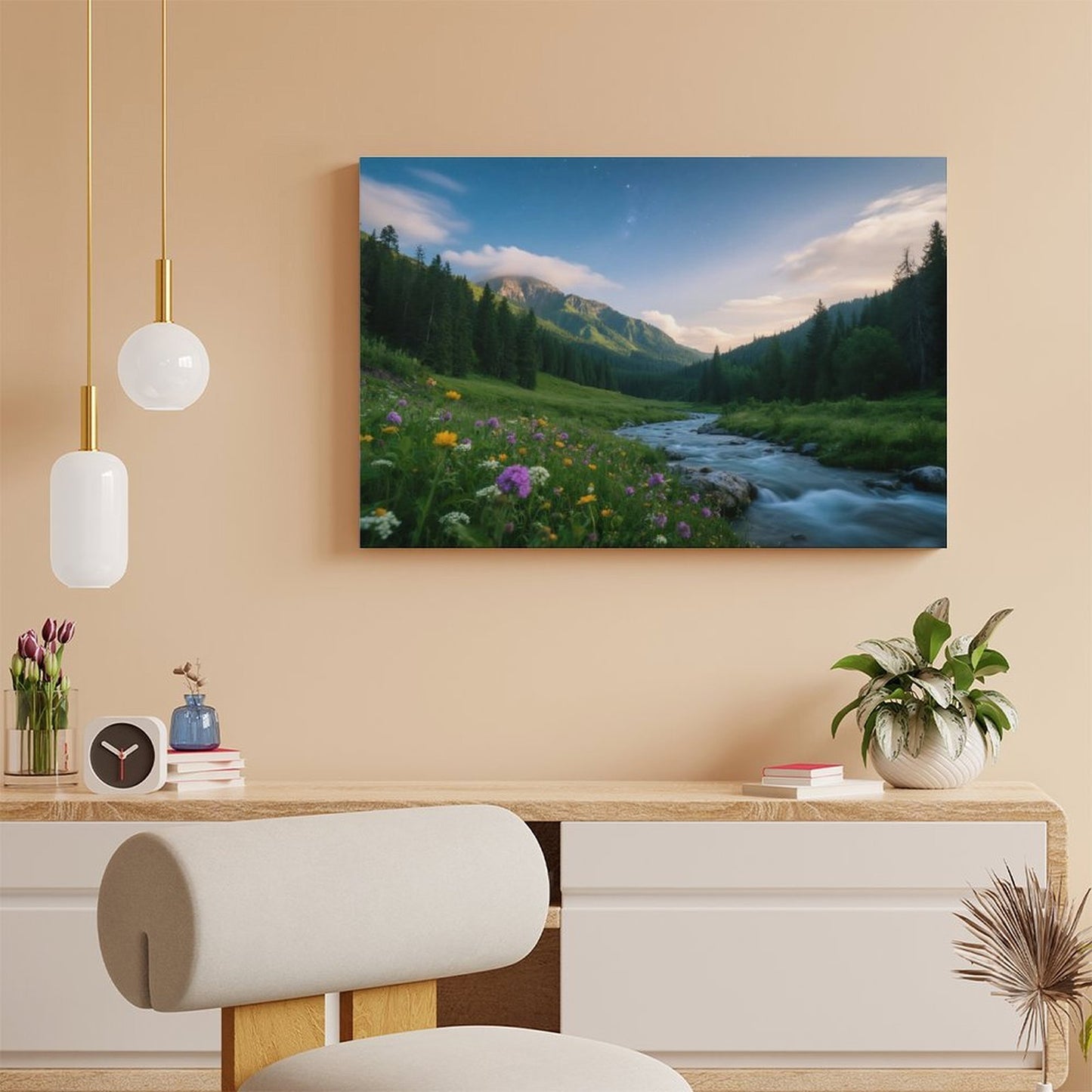 Decorative Interior Frame Painting Mountain-river-starry-summer-8