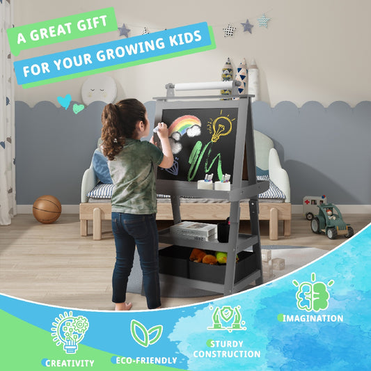 US Local Only Supports Self Pickup Children's Art Easel, Wooden Children's Easel 3 In 1 Adjustable Double Sided, Whiteboard, Chalkboard And Rolled Paper