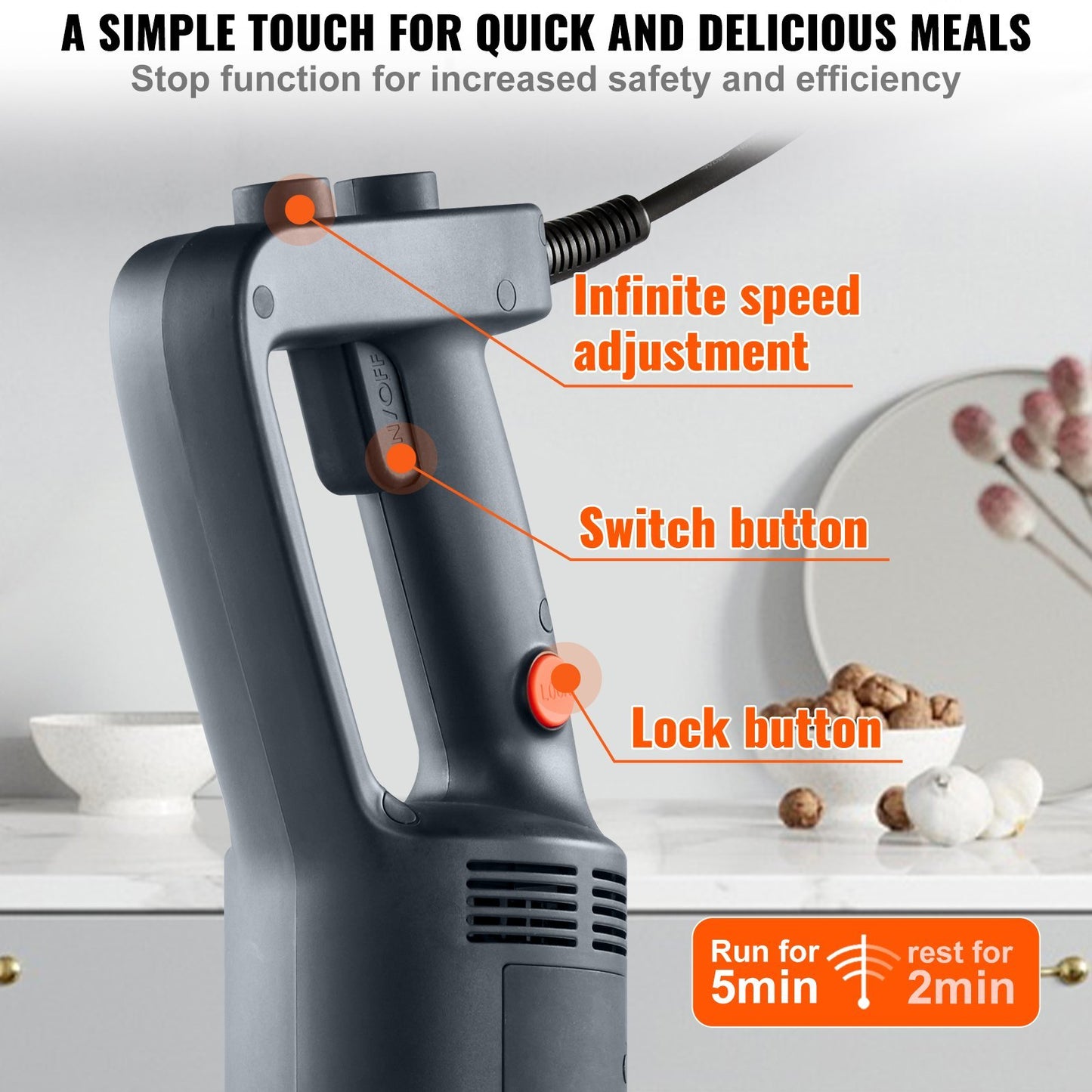 US Local Commercial Immersion Blender, 500 Watt Heavy Duty Hand Mixer, Variable Speed Kitchen Stick Mixer With 304 Stainless Steel Blade, Multi-Purpose Portable Mixer For Soup, Smoothie, Puree, Baby Food