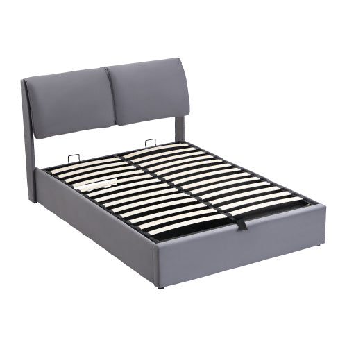 UK Local Upholstered Bed,Double Bed-4ft6 135x190cm Hydraulic Bed, Three Drawers, Bed Box For Storage, Slatted Frame With Headboard, Without Mattress, Velvet, Grey