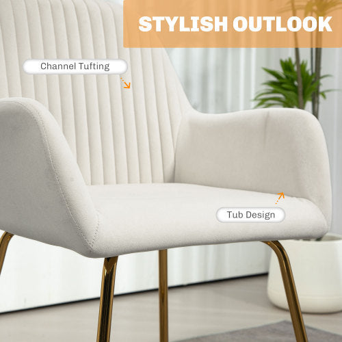 UK Local HOMCOM Modern Arm Chair Upholstered Accent Chair With Metal Base For Living Room Cream White