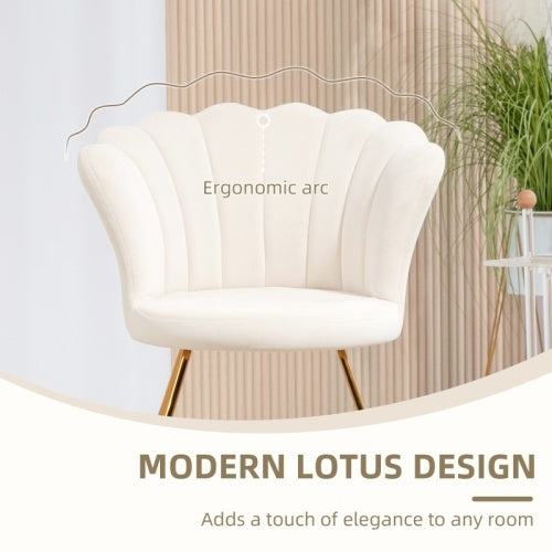 UK Local HOMCOM Velvet-Feel Lotus Petal Accent Chair - Cream