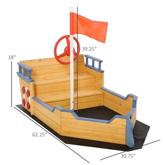 US Local Kids Sandbox Pirate Ship Sandboat w/ Bench Seat Storage Space Ceder