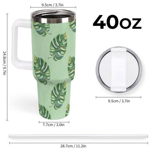 POD US Local Tumbler 40 oz Large Capacity Car Cup Turtle Back Leaf, Green