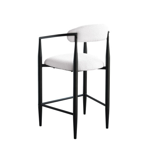 US Local Modern Boucle Bar Stools Set Of 2 Modern Upholstered Bar Height Barstools Vintage High Island Chairs With Metal Frame Back Arms For KitchenHome Pub Dining Room