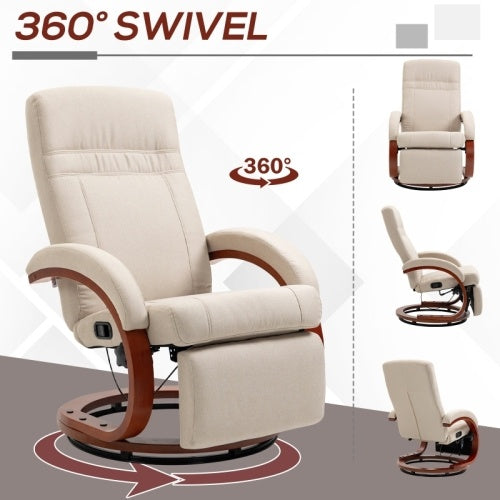 UK Local HOMCOM 135 Manual Reclining Swivel Chair, With Footrest - Beige