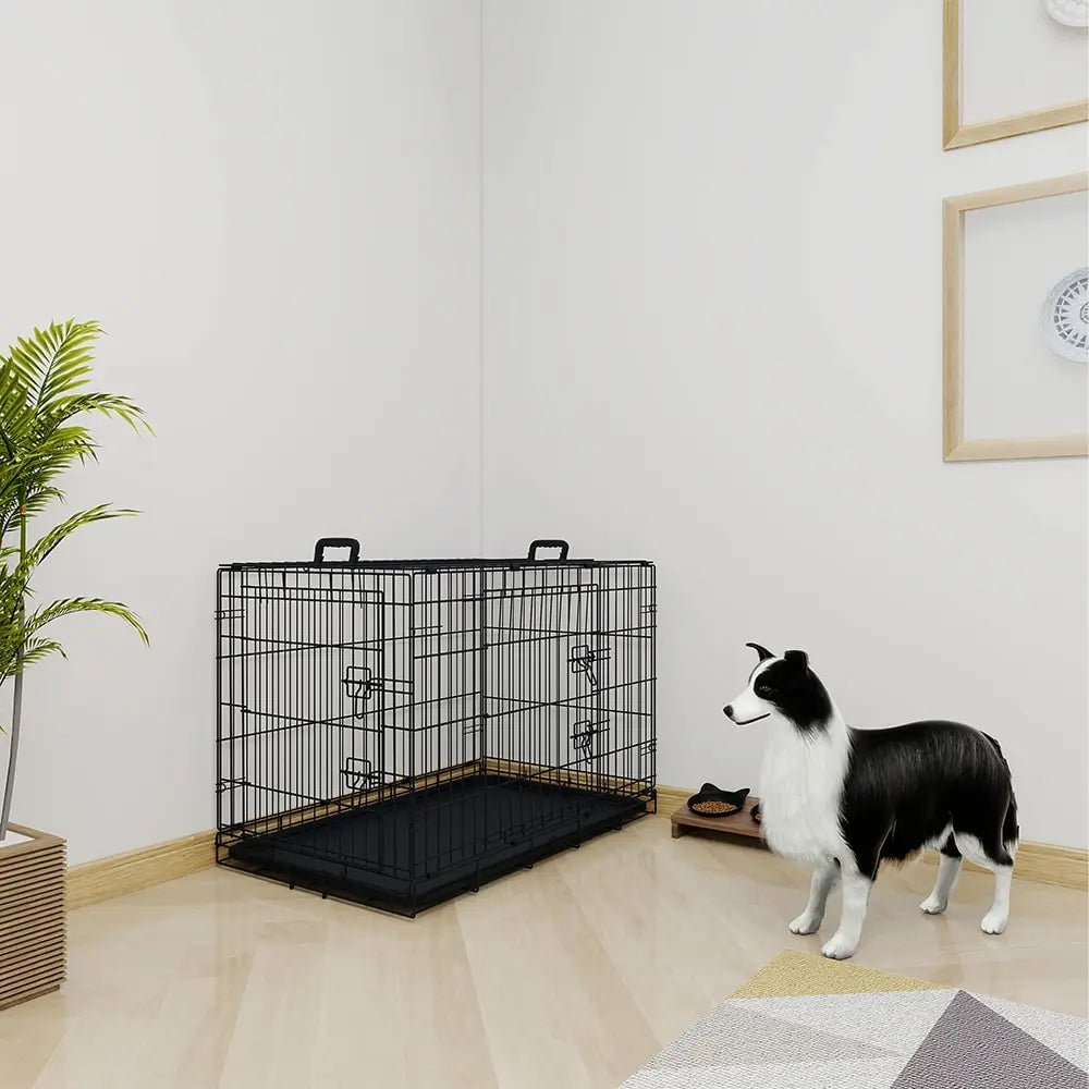 US Local 36 Inches Black Wire Dog Cage Double Lock Mechanism Two Doors Two Handles Double Bolt