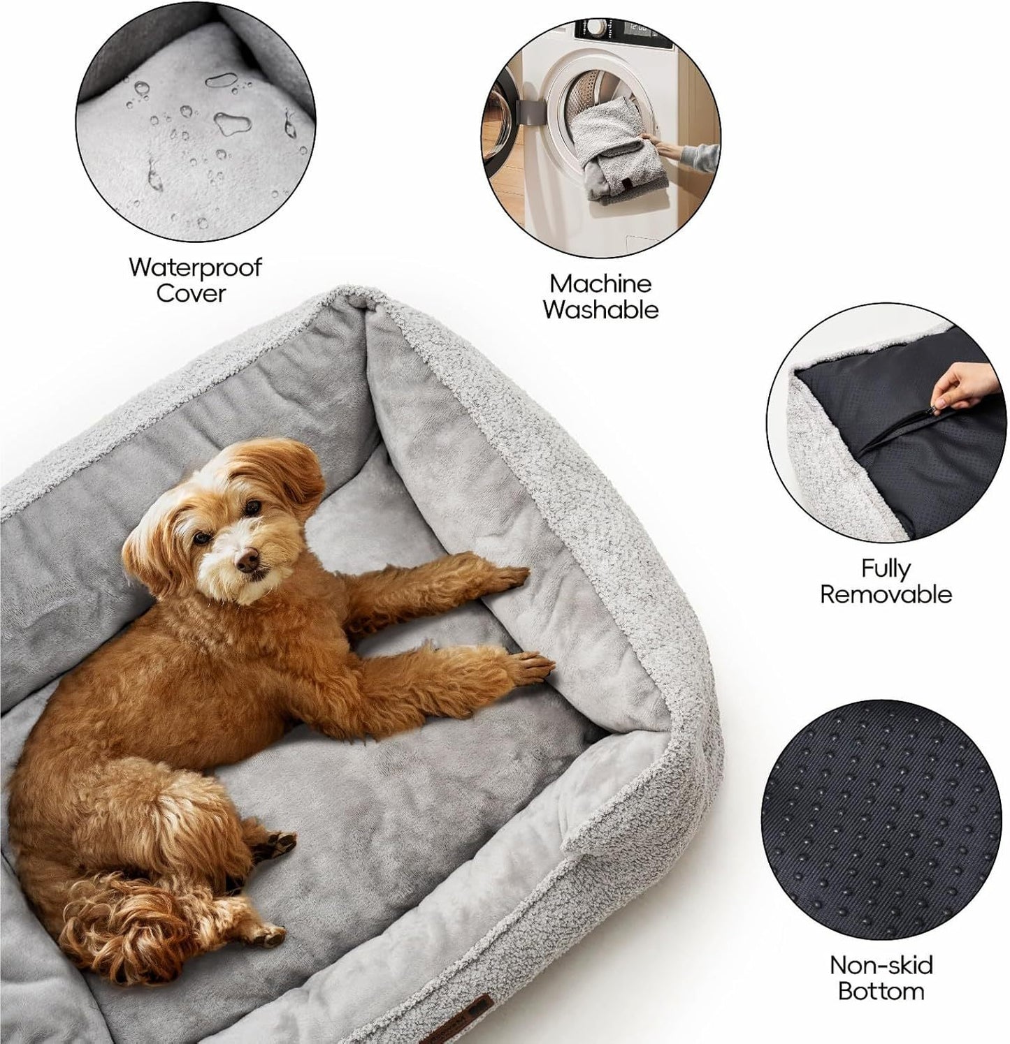 MEWOOFUN Medium Dog Bed - 31.5x23.6x9.5 Inch Washable Rectangle Pet Bed With Warming & Calming Features, Anti-Slip Bottom For Puppies