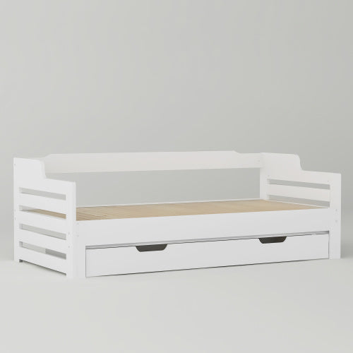 UK Local Daybed, Trundle And Drawer, Cabin Bed, SIngle Guest Bed Sofa Bed, Pull Out Trundle And Storage Drawer For Living Room And Bedroom - 3 90 X190 Cm - White