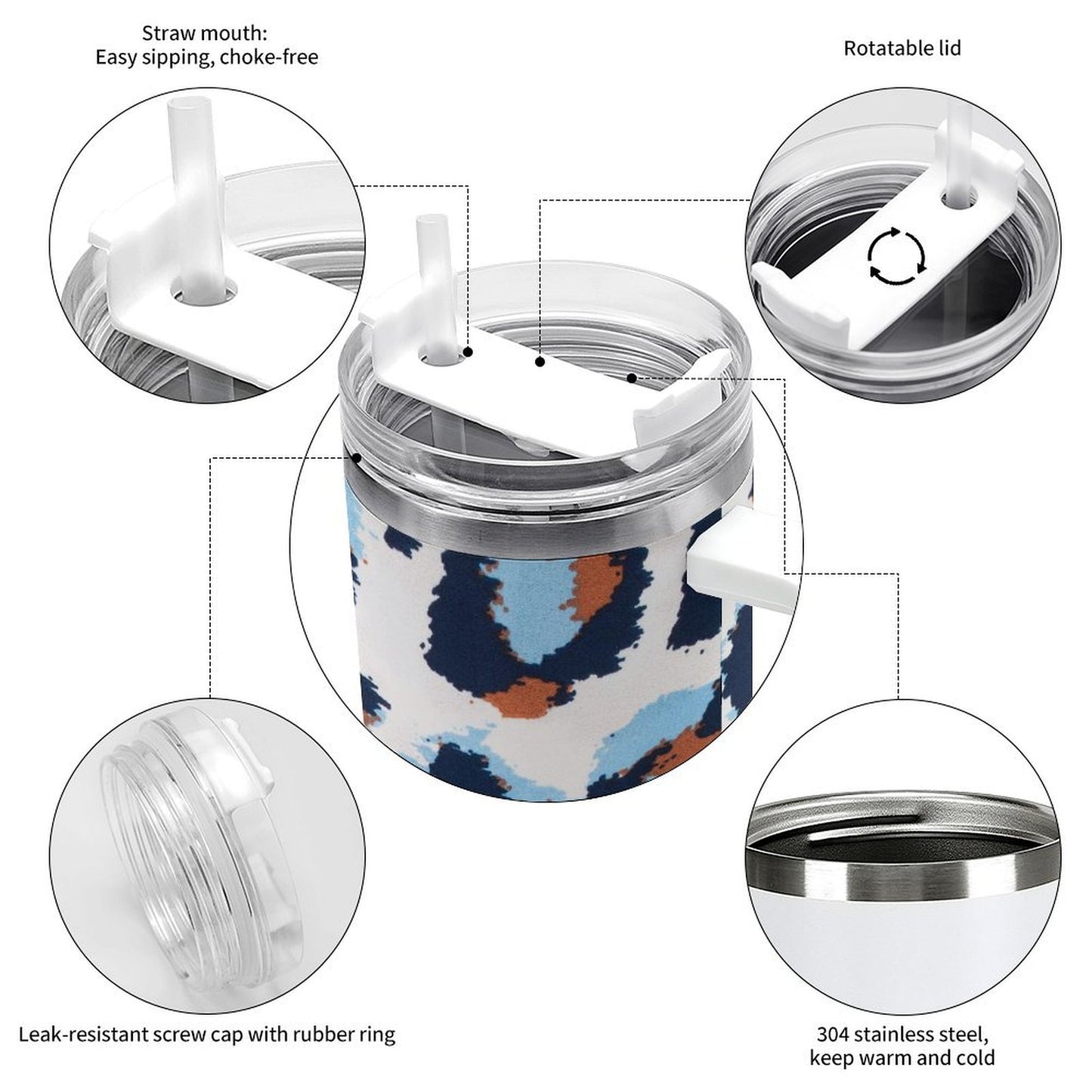 PHDT00229 POD US Local Tumbler 40 oz Large Capacity Car Cup Blue Leopard Print