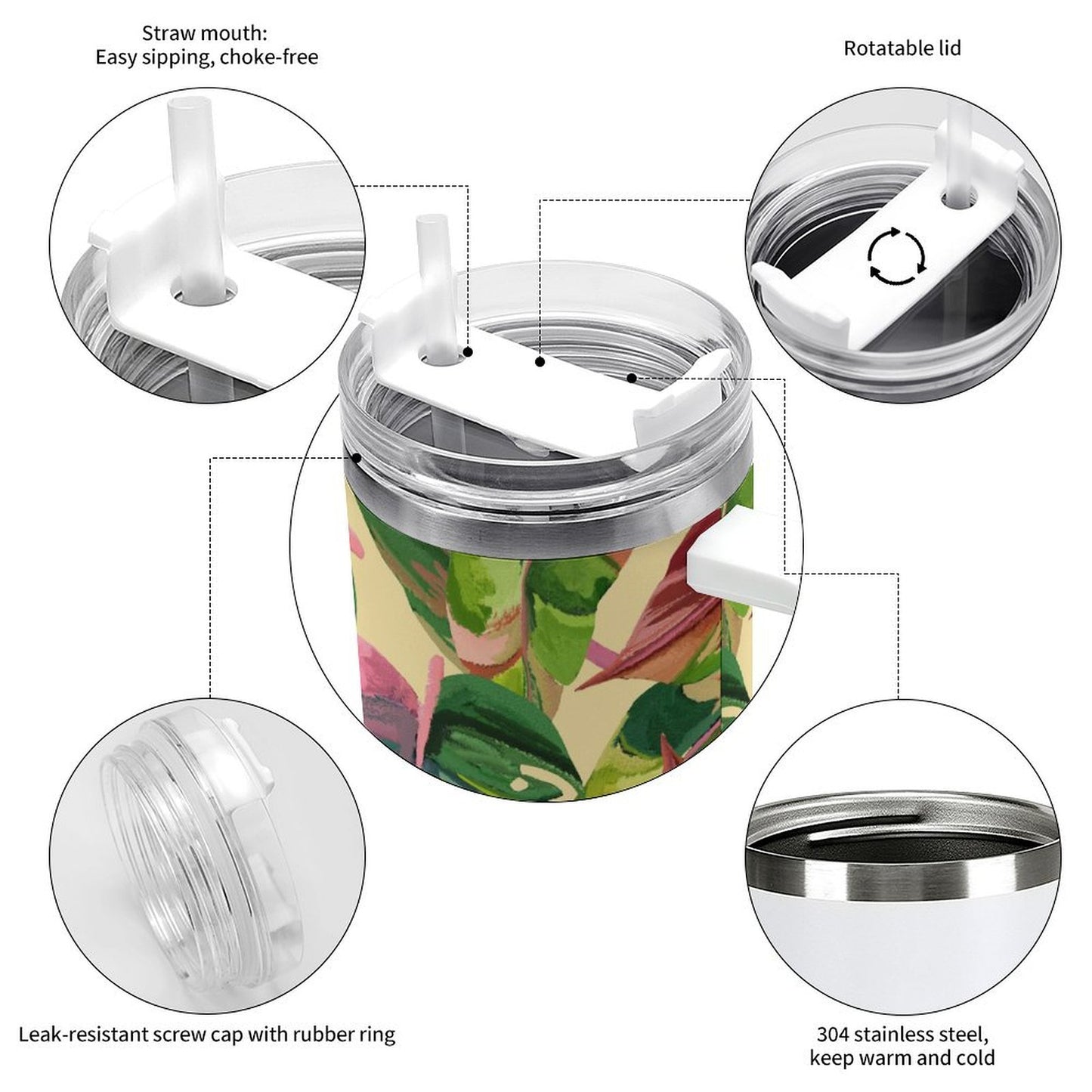 PHDT00140 POD US Local Tumbler 40 oz Large Capacity Car Cup Monstera Pink Green